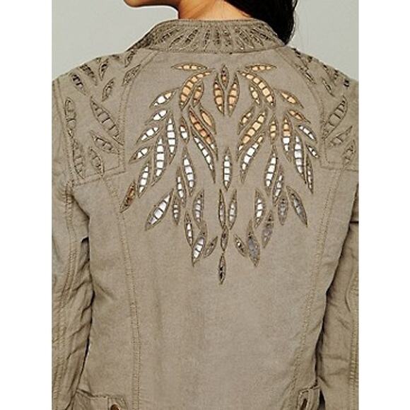 Free People Jackets & Blazers - Free People Moto Jacket Cutwork Asymmetrical Zip Green Cropped Jacket SZ 4 EUC